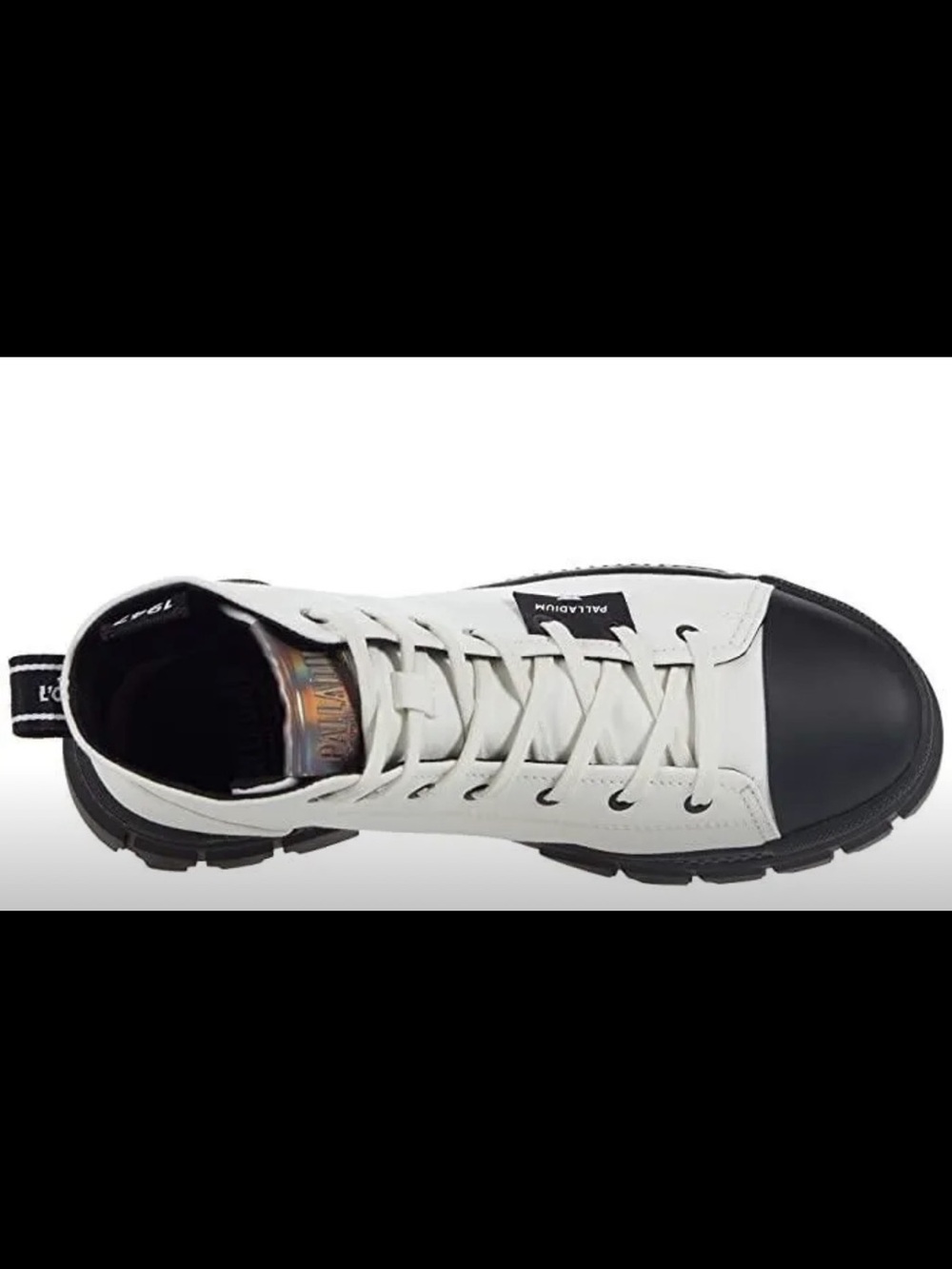Palladium White and Black Canvas Lug-Soled Lace-Up Boots with Orange Accent - Picture 2 of 3